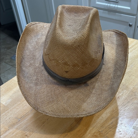 Tan Straw Cowboy Hat and leather interior band- rustic look by design - Picture 2 of 16